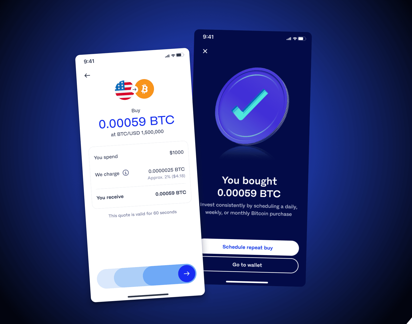 Luno buy confirmation and success screens