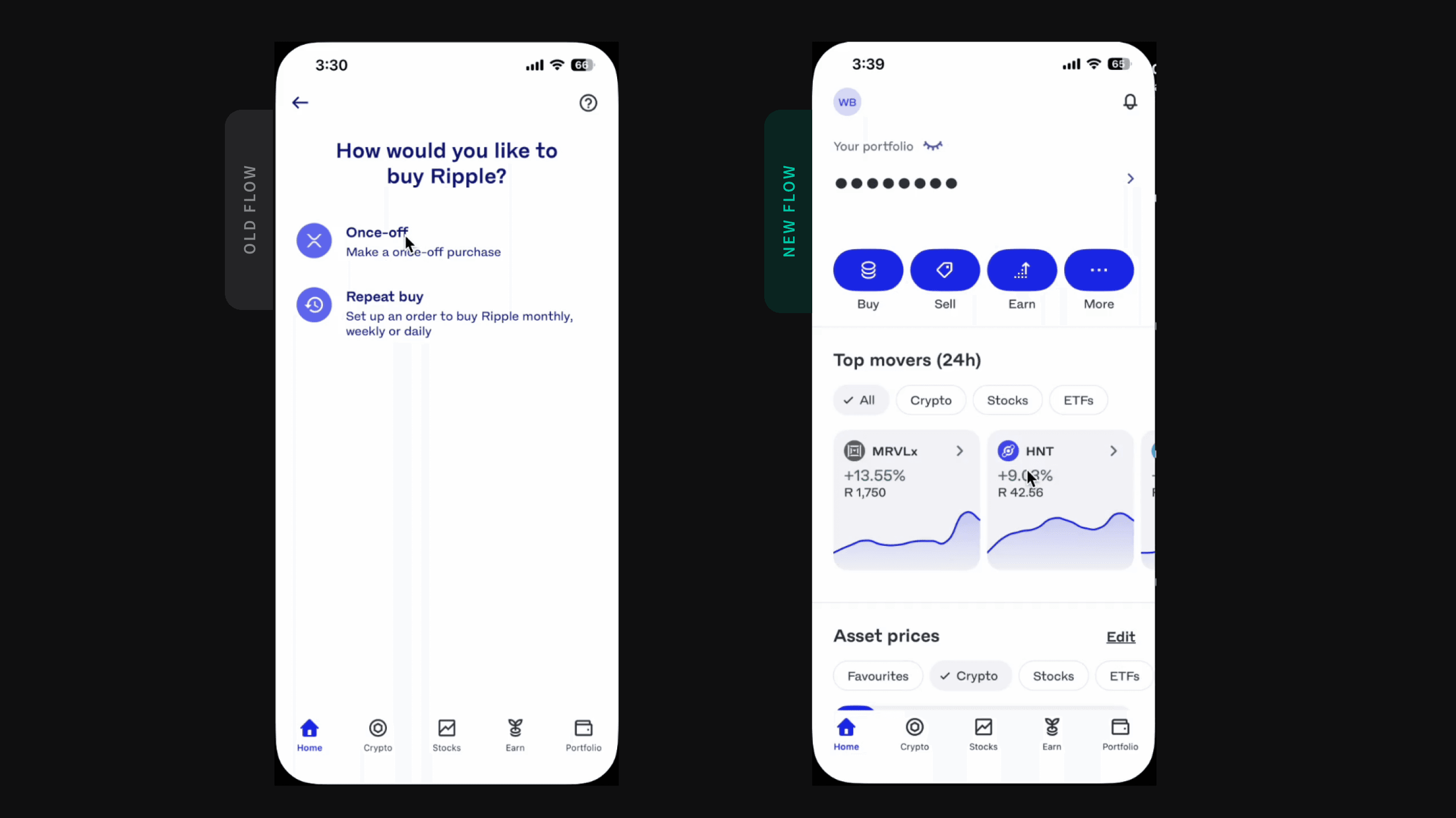 Before and after comparison of the buy flow