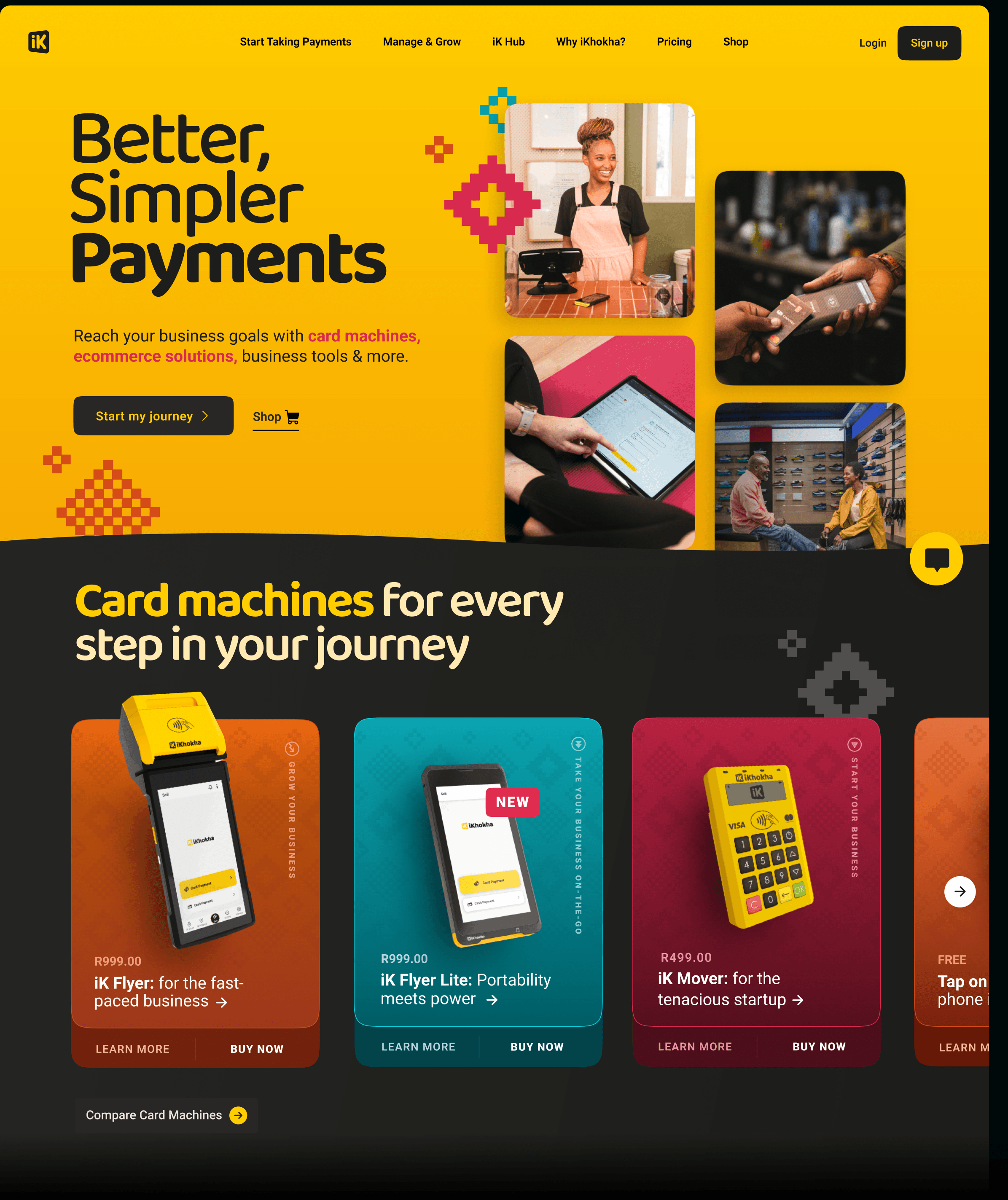 Redesigned iKhokha homepage hero and product carousel