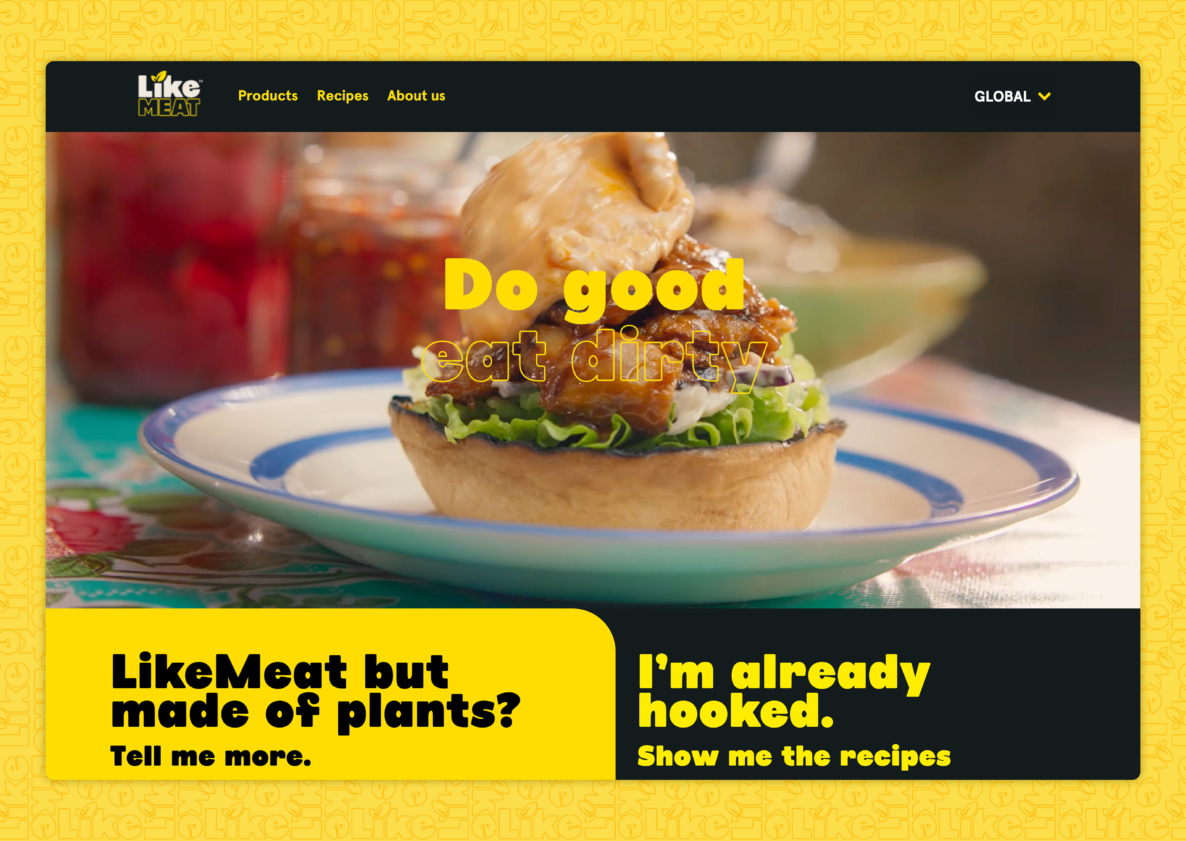 LikeMeat homepage hero — Do good eat dirty